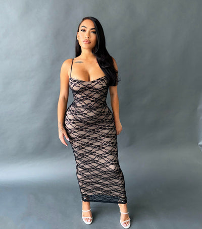 Wife maxi black and nude dress