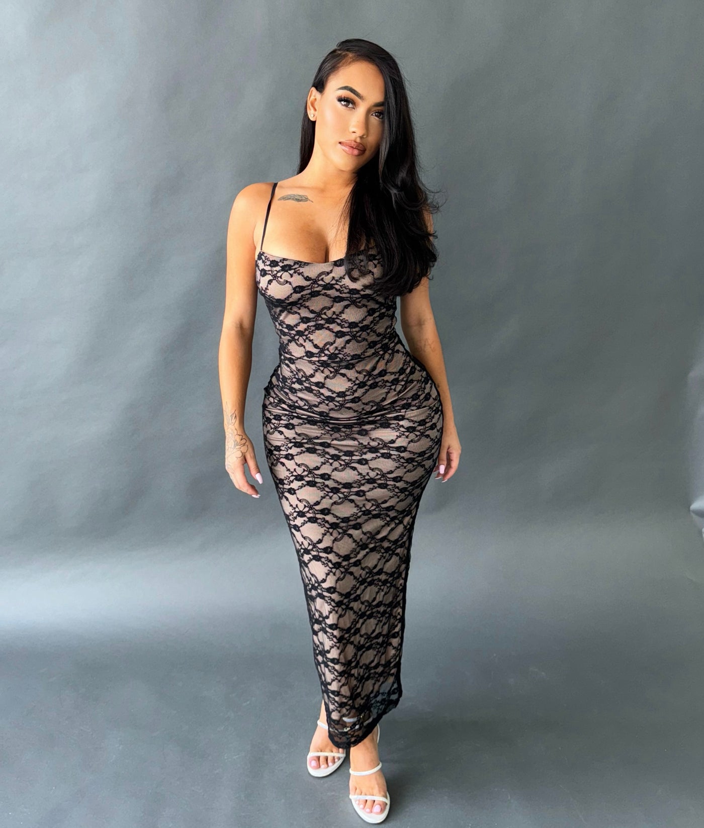 Wife maxi black and nude dress